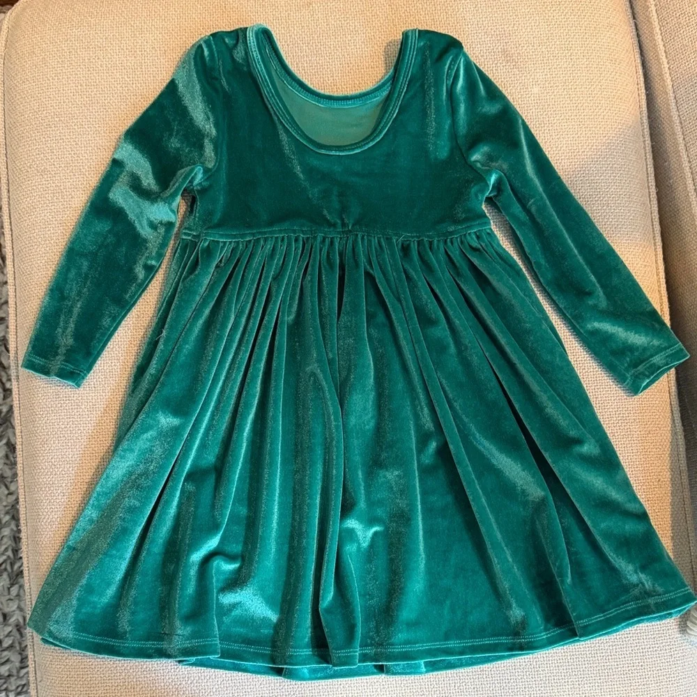 Pink Chicken Green Long Sleeve Velour Steph Dress 3Y